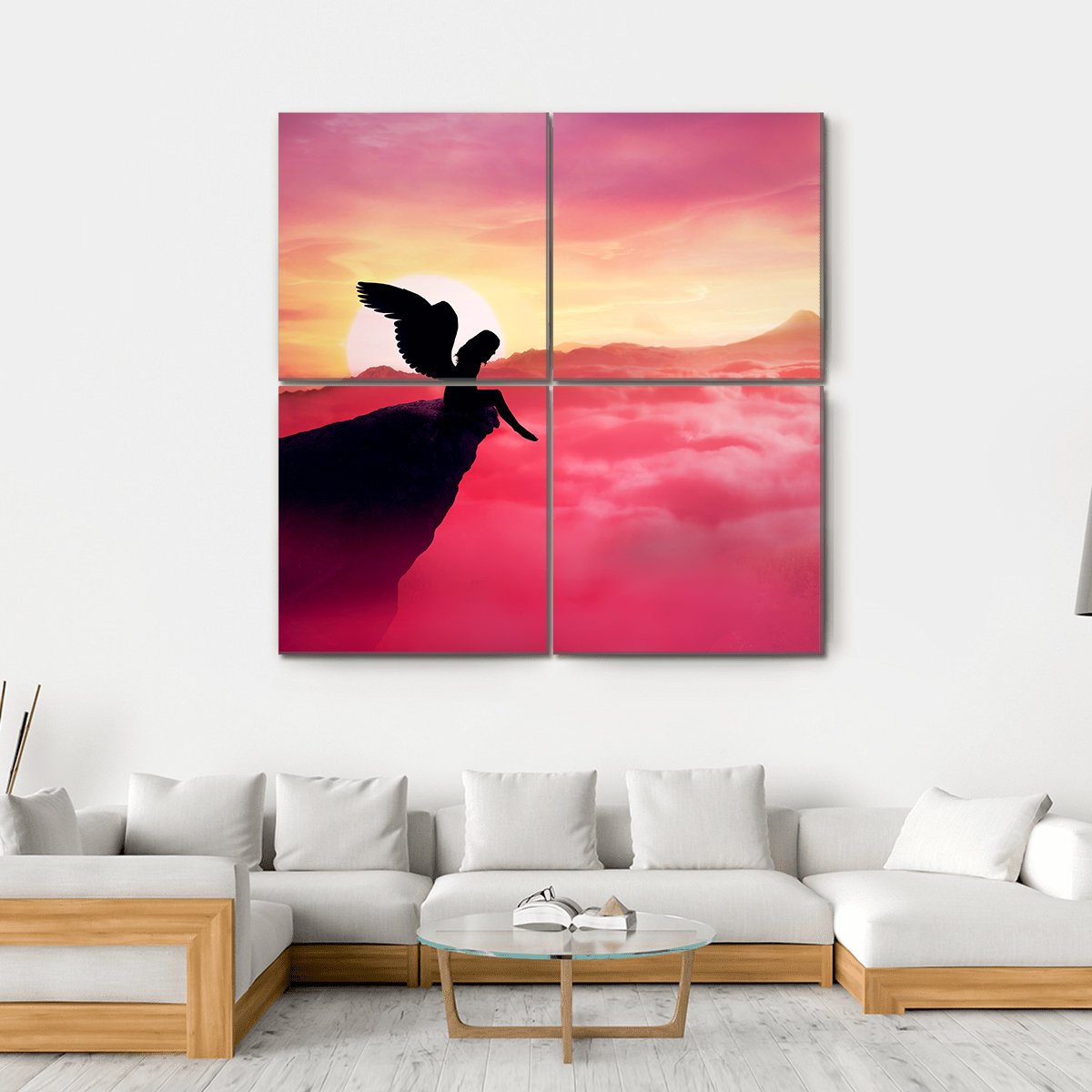 Angel On A Cliff Panoramic Canvas Wall Art-4 Square-Gallery Wrap-17" x 17"-Tiaracle