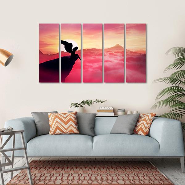 Angel On A Cliff Panoramic Canvas Wall Art-5 Horizontal-Gallery Wrap-22" x 12"-Tiaracle