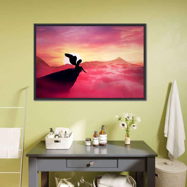 Angel On A Cliff Panoramic Canvas Wall Art-1 Piece-Floating Frame-24" x 16"-Tiaracle