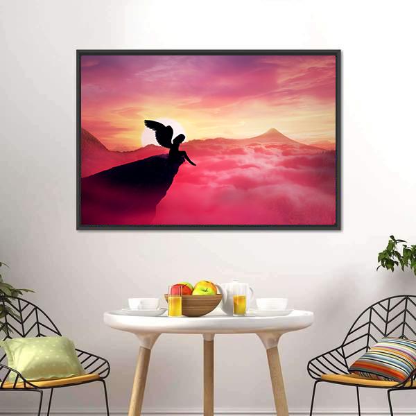 Angel On A Cliff Panoramic Canvas Wall Art-5 Horizontal-Gallery Wrap-22" x 12"-Tiaracle