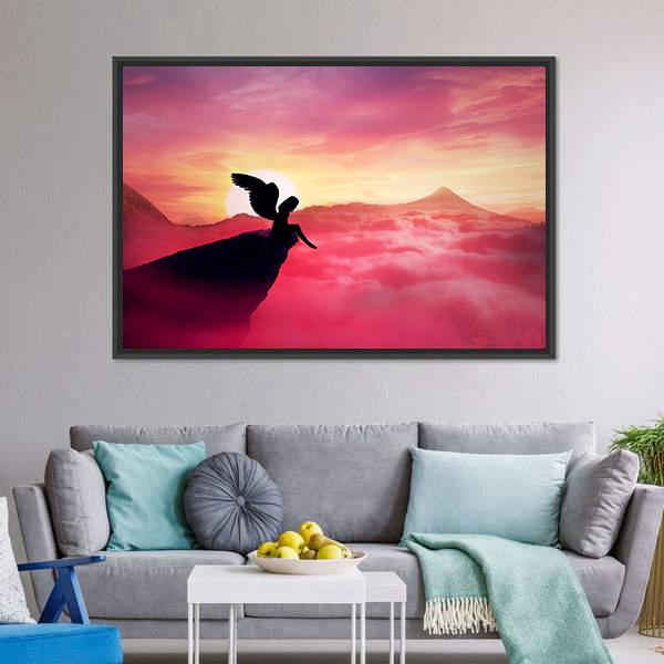 Angel On A Cliff Panoramic Canvas Wall Art-5 Horizontal-Gallery Wrap-22" x 12"-Tiaracle