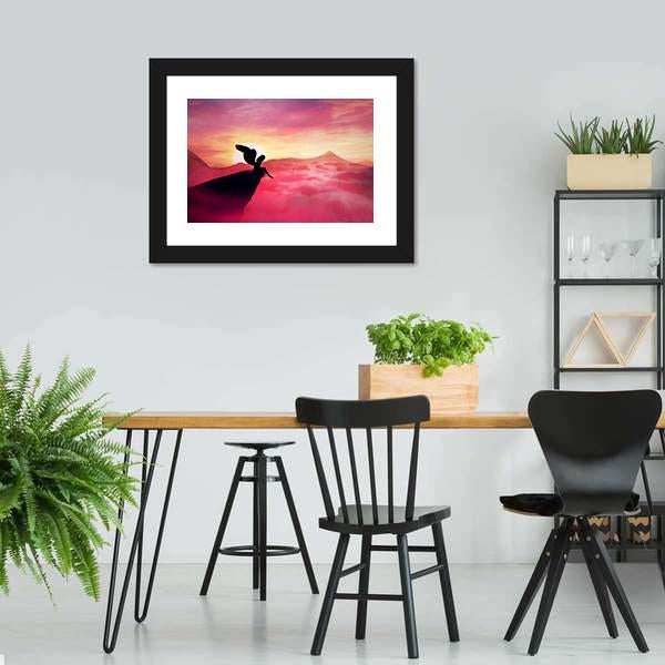 Angel On A Cliff Panoramic Canvas Wall Art-1 Piece-Framed Print-20" x 16"-Tiaracle
