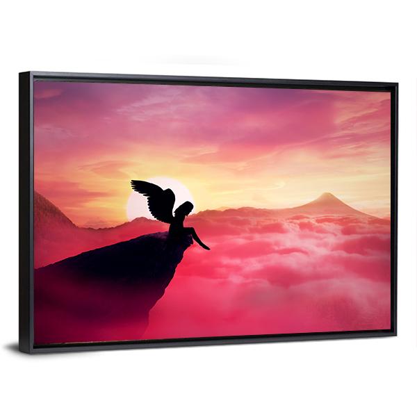 Angel On A Cliff Panoramic Canvas Wall Art-5 Horizontal-Gallery Wrap-22" x 12"-Tiaracle