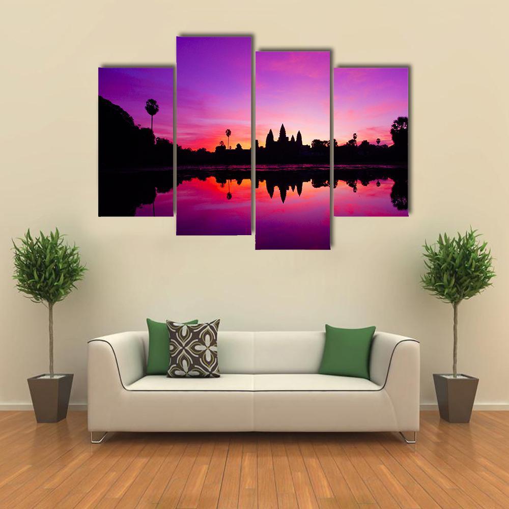 Angkor Wat Temple At Sunset Canvas Wall Art-4 Pop-Gallery Wrap-50" x 32"-Tiaracle