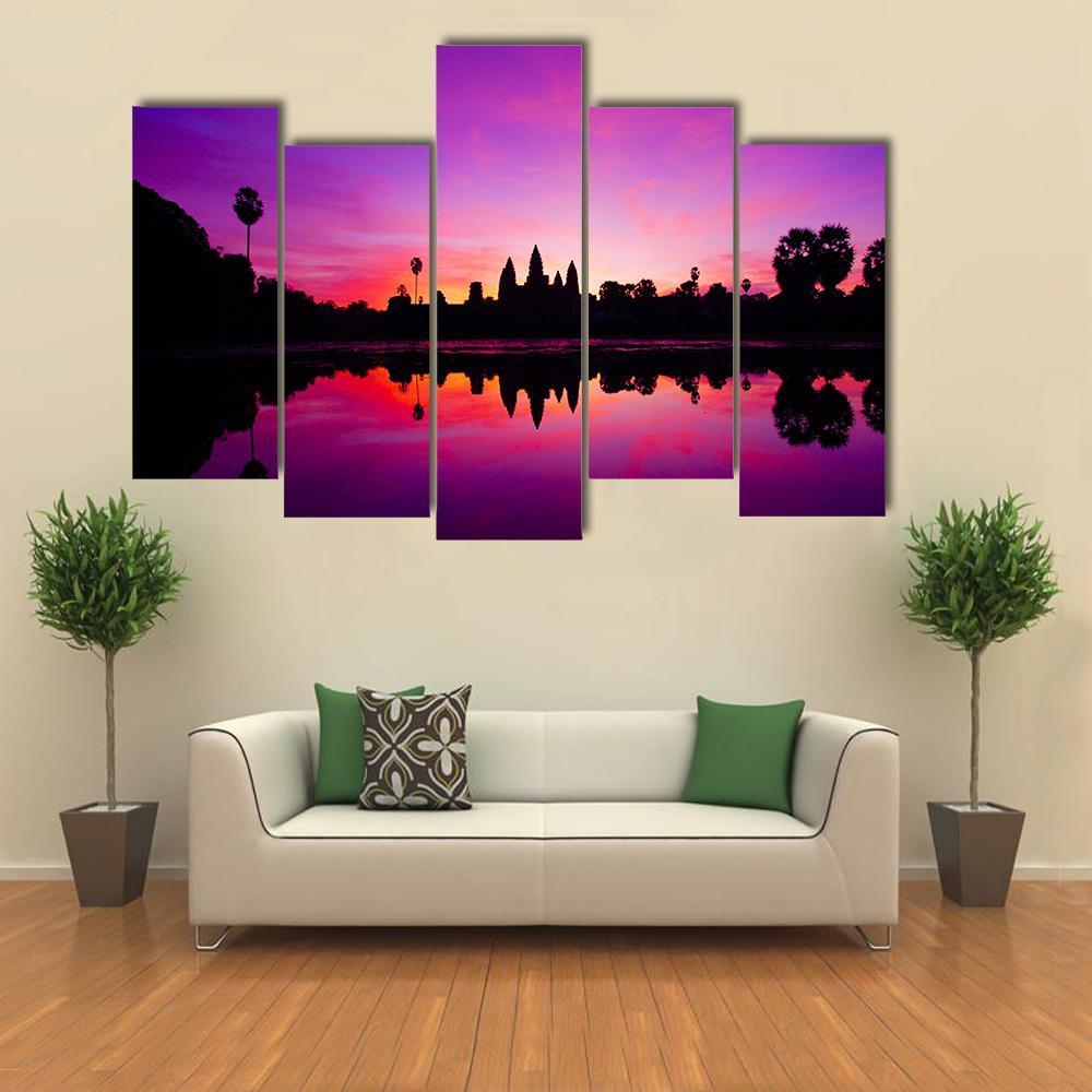 Angkor Wat Temple At Sunset Canvas Wall Art-5 Pop-Gallery Wrap-47" x 32"-Tiaracle