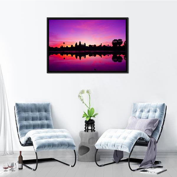 Angkor Wat Temple At Sunset Canvas Wall Art-3 Horizontal-Gallery Wrap-25" x 16"-Tiaracle