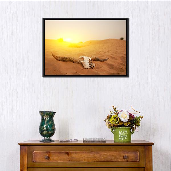 Animal Skull In The Desert Canvas Wall Art-1 Piece-Floating Frame-24" x 16"-Tiaracle