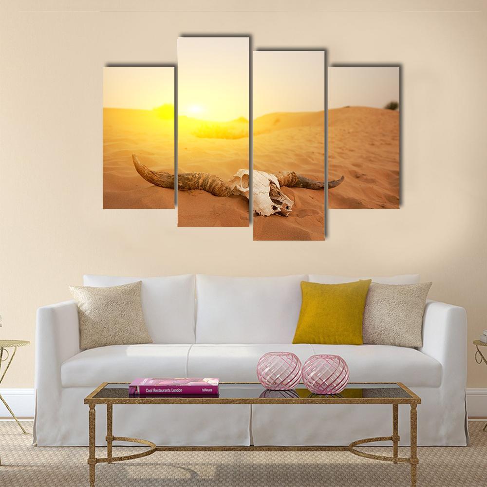 Animal Skull In The Desert Canvas Wall Art-4 Pop-Gallery Wrap-50" x 32"-Tiaracle