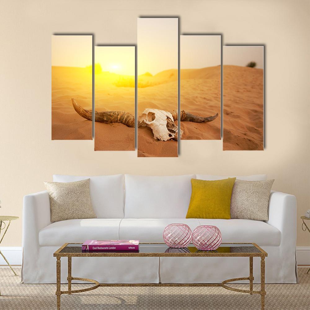 Animal Skull In The Desert Canvas Wall Art-5 Pop-Gallery Wrap-47" x 32"-Tiaracle