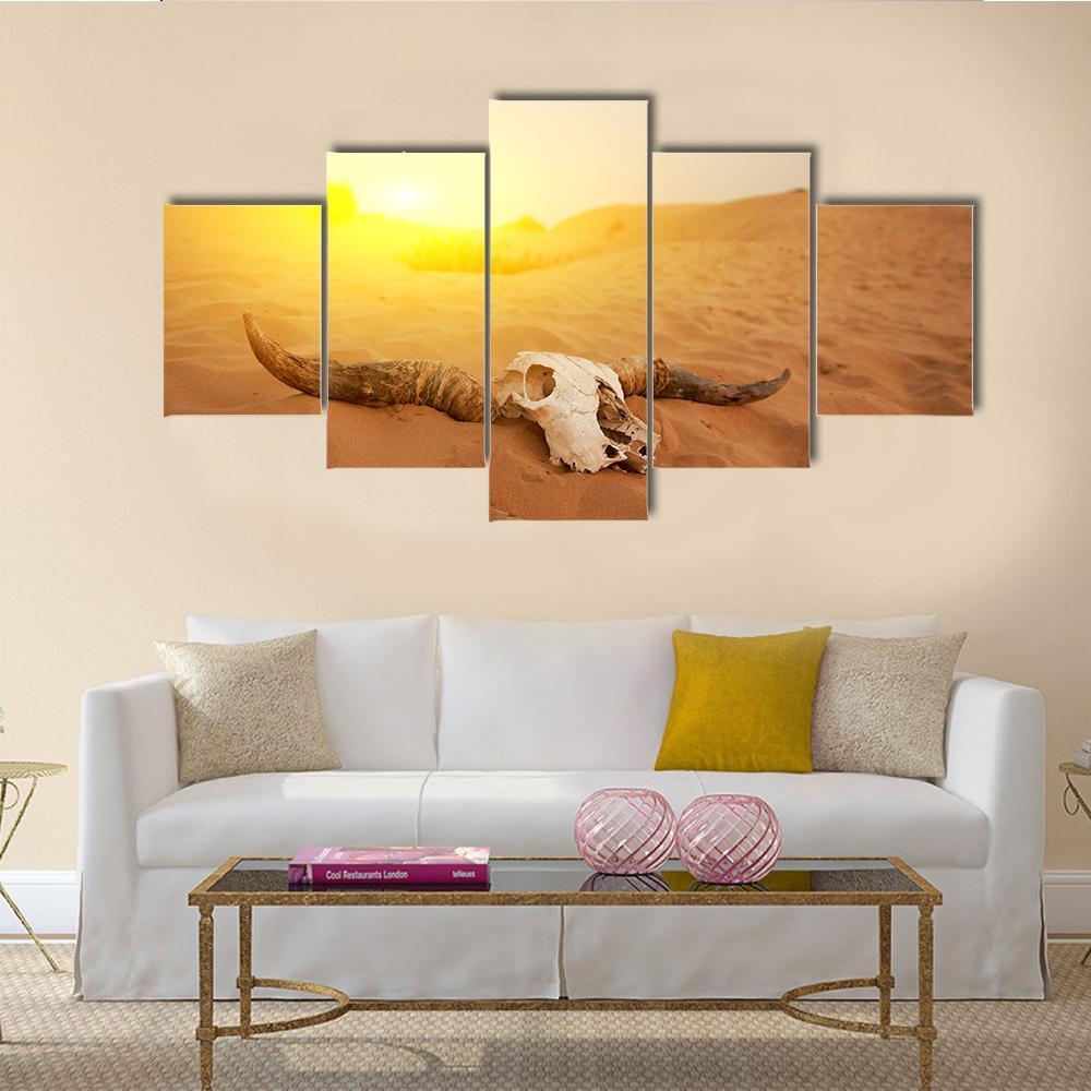 Animal Skull In The Desert Canvas Wall Art-5 Star-Gallery Wrap-62" x 32"-Tiaracle