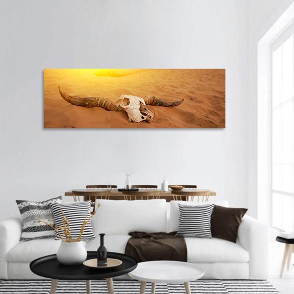 Animal Skull In The Desert Panoramic Canvas Wall Art-1 Piece-36" x 12"-Tiaracle