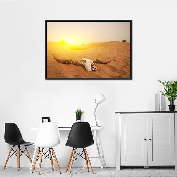 Animal Skull In The Desert Panoramic Canvas Wall Art-1 Piece-36" x 12"-Tiaracle