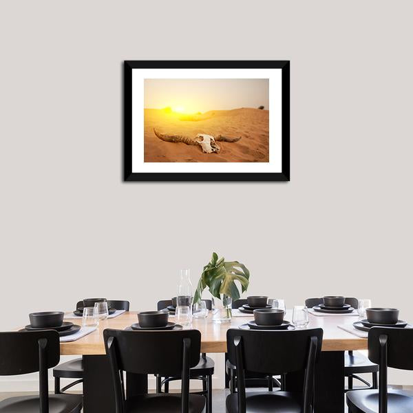 Animal Skull In The Desert Panoramic Canvas Wall Art-1 Piece-36" x 12"-Tiaracle