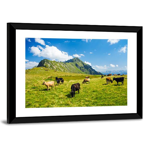 Animals In Highland Alpine Meadow Canvas Wall Art-3 Horizontal-Gallery Wrap-25&quot; x 16&quot;-Tiaracle