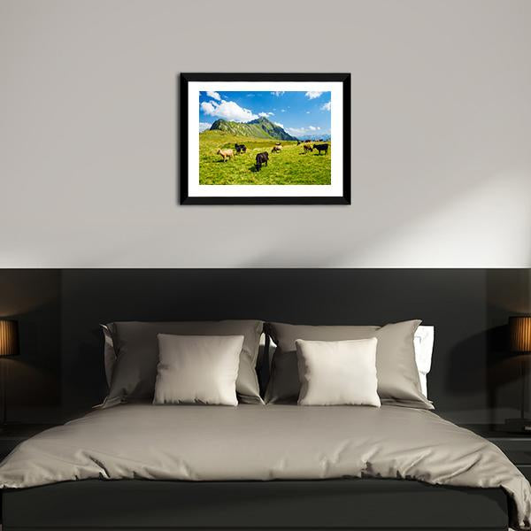 Animals In Highland Alpine Meadow Canvas Wall Art-3 Horizontal-Gallery Wrap-25&quot; x 16&quot;-Tiaracle