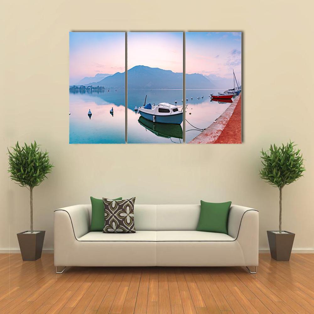 Annecy Lake At Sunrise Canvas Wall Art-3 Horizontal-Gallery Wrap-37&quot; x 24&quot;-Tiaracle