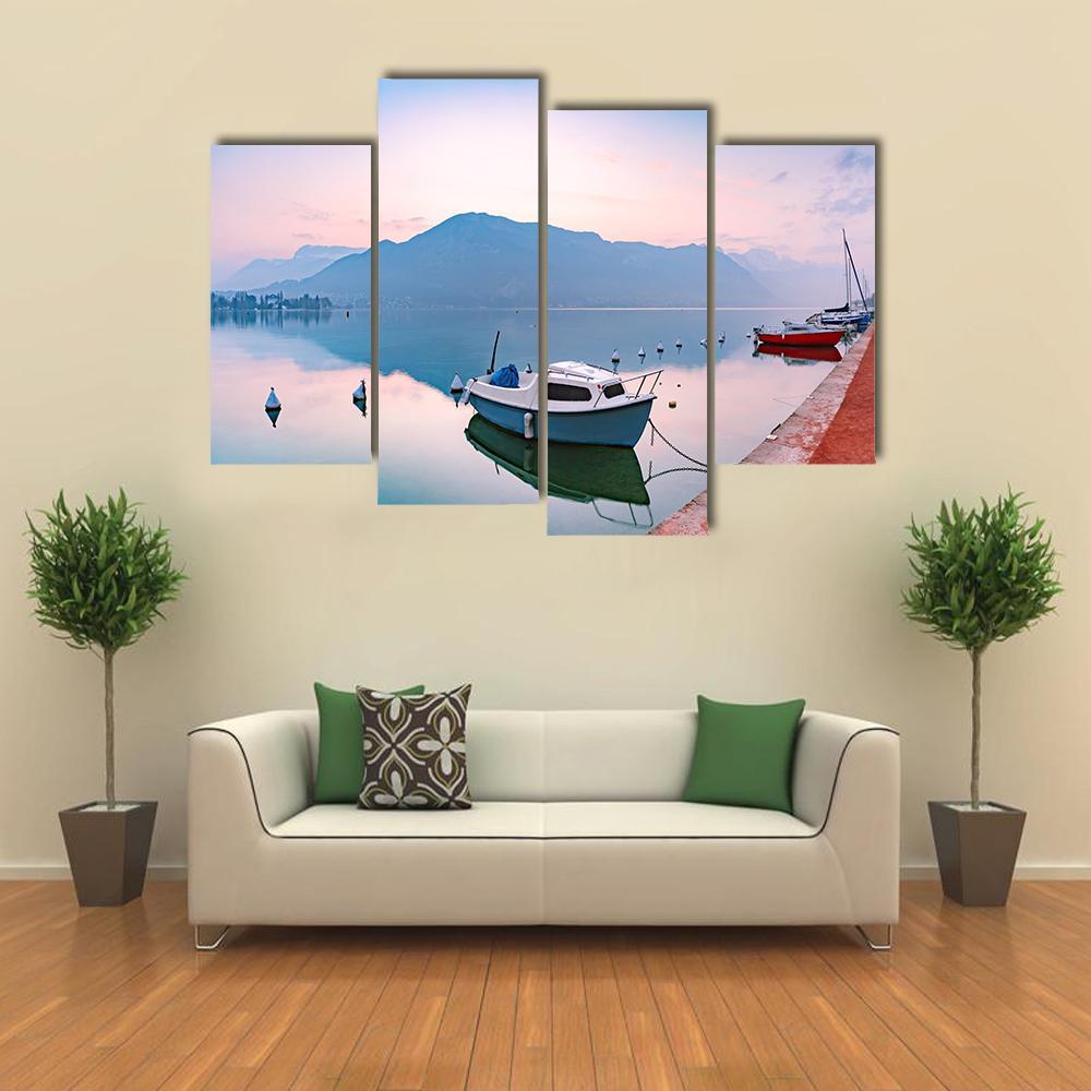 Annecy Lake At Sunrise Canvas Wall Art-4 Pop-Gallery Wrap-50" x 32"-Tiaracle