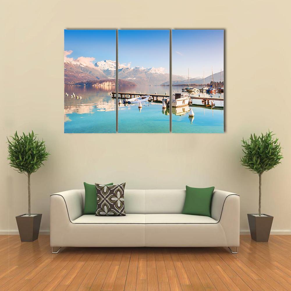 Annecy Lake In Alps Mountains Canvas Wall Art-3 Horizontal-Gallery Wrap-37&quot; x 24&quot;-Tiaracle