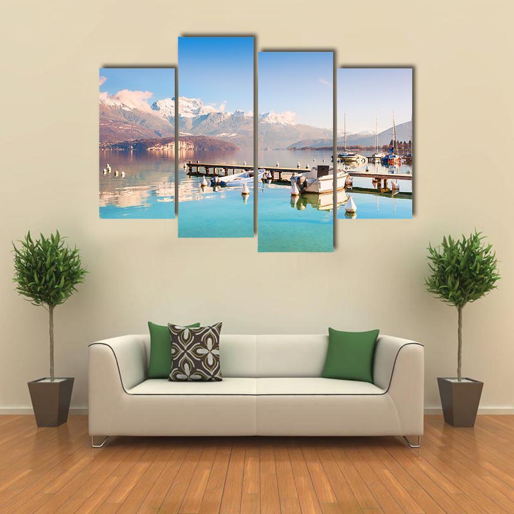Annecy Lake In Alps Mountains Canvas Wall Art-4 Pop-Gallery Wrap-50&quot; x 32&quot;-Tiaracle