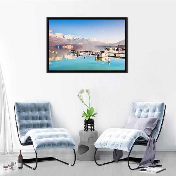 Annecy Lake In Alps Mountains Canvas Wall Art-3 Horizontal-Gallery Wrap-25&quot; x 16&quot;-Tiaracle