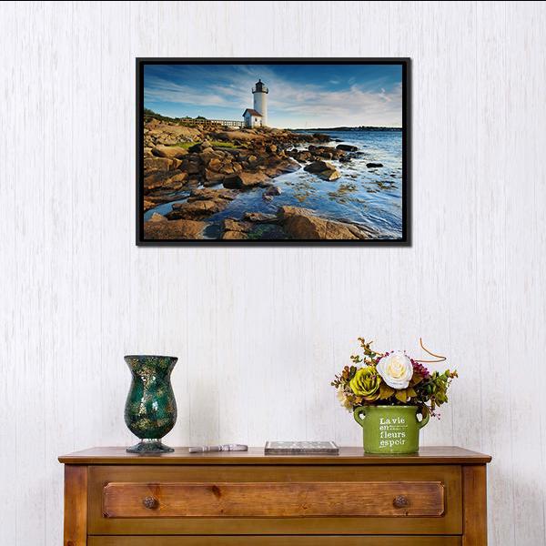 Annisquam Lighthouse Massachusetts Canvas Wall Art-5 Horizontal-Gallery Wrap-22" x 12"-Tiaracle