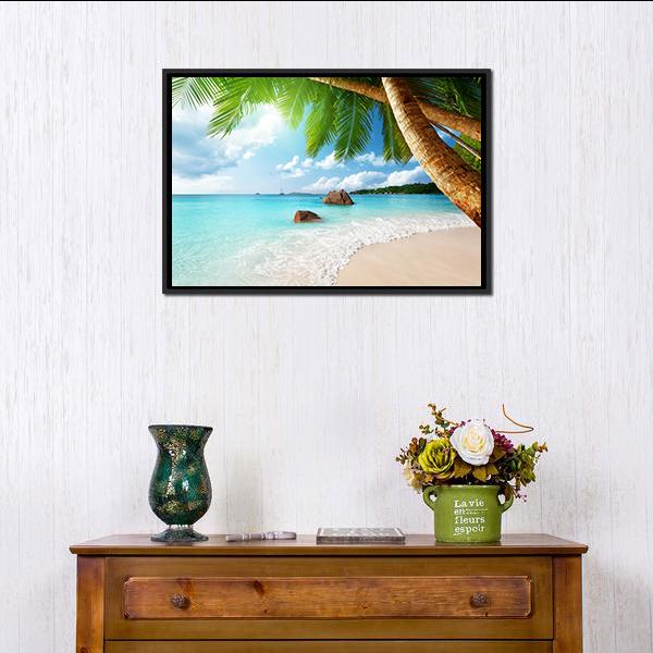 Anse Lazio Beach Seychelles Canvas Wall Art-1 Piece-Floating Frame-24&quot; x 16&quot;-Tiaracle