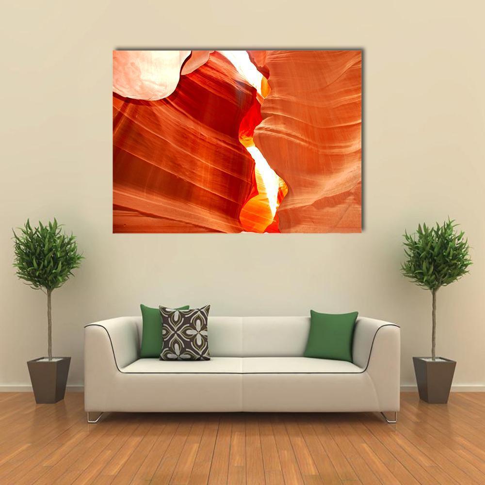Antelope Canyon Canvas Wall Art in brown, red and orange, single panel hung on a wall