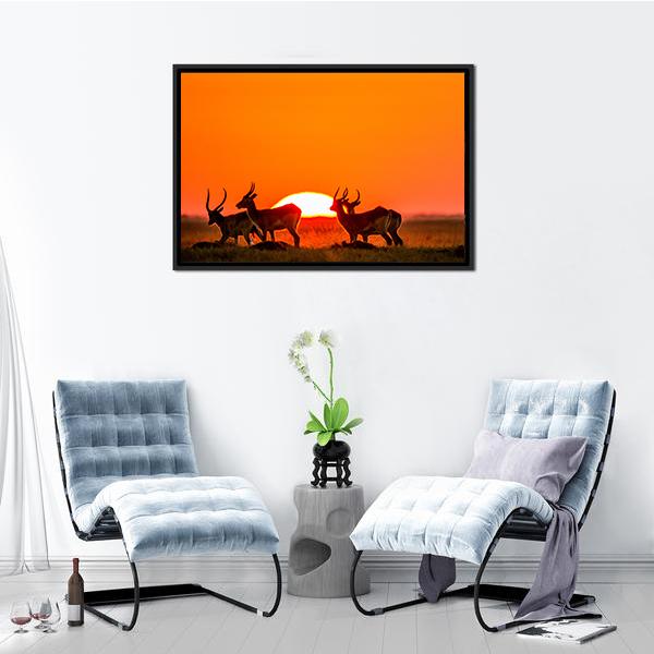 Antelope Against Sunrise Panoramic Canvas Wall Art-1 Piece-36" x 12"-Tiaracle