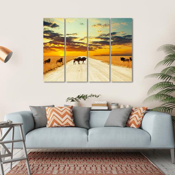 Antelope Gnu Crowd Canvas Wall Art-4 Horizontal-Gallery Wrap-34" x 24"-Tiaracle