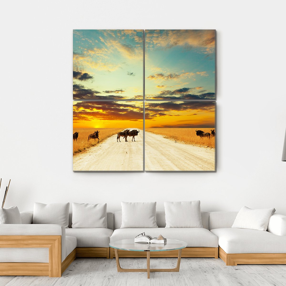 Antelope Gnu Crowd Canvas Wall Art-4 Horizontal-Gallery Wrap-34" x 24"-Tiaracle