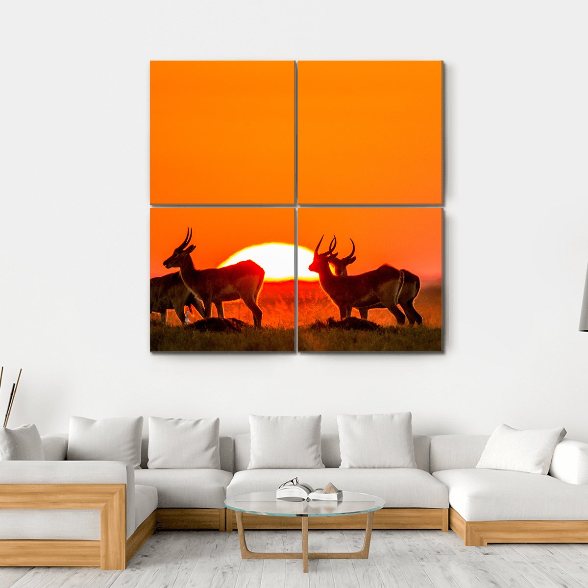 Antelope Against Sunrise Canvas Wall Art-4 Square-Gallery Wrap-17" x 17"-Tiaracle