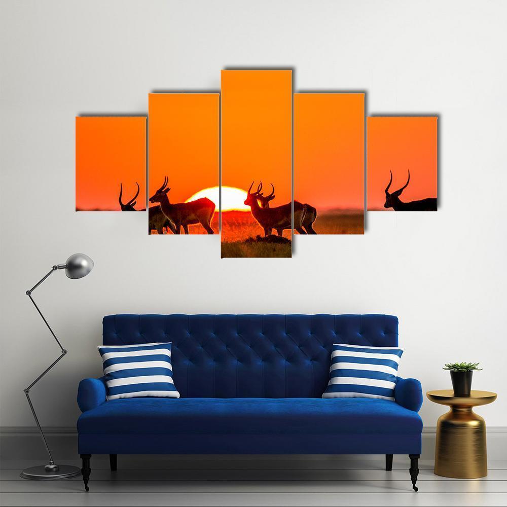 Antelope Against Sunrise Canvas Wall Art-5 Star-Gallery Wrap-62" x 32"-Tiaracle