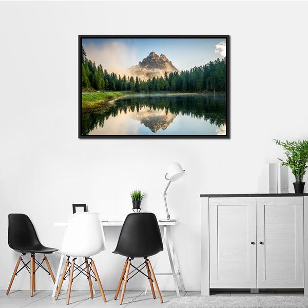 Antorno Lake With Dolomites Canvas Wall Art-1 Piece-Floating Frame-24" x 16"-Tiaracle