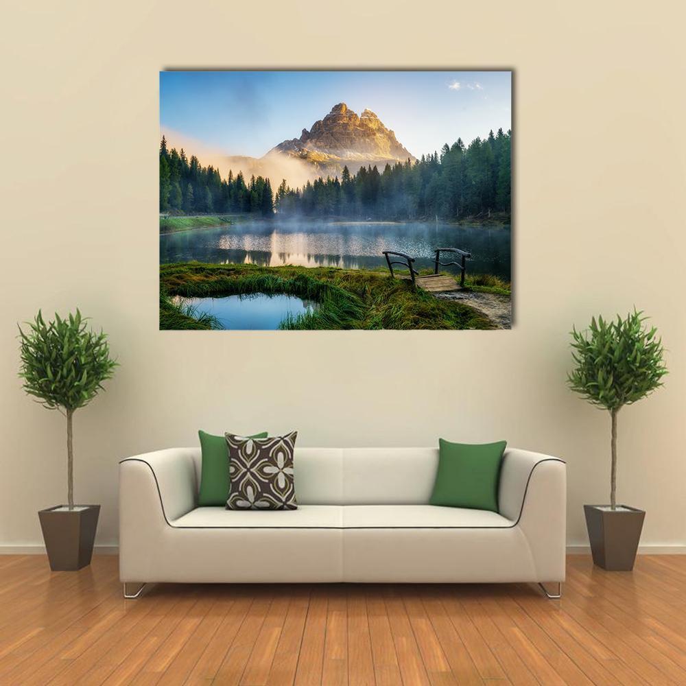 Antorno Lake With Mountain Peak Canvas Wall Art-4 Horizontal-Gallery Wrap-34" x 24"-Tiaracle