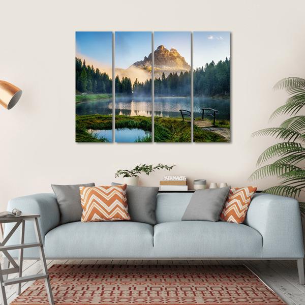 Antorno Lake With Mountain Peak Canvas Wall Art-4 Horizontal-Gallery Wrap-34" x 24"-Tiaracle