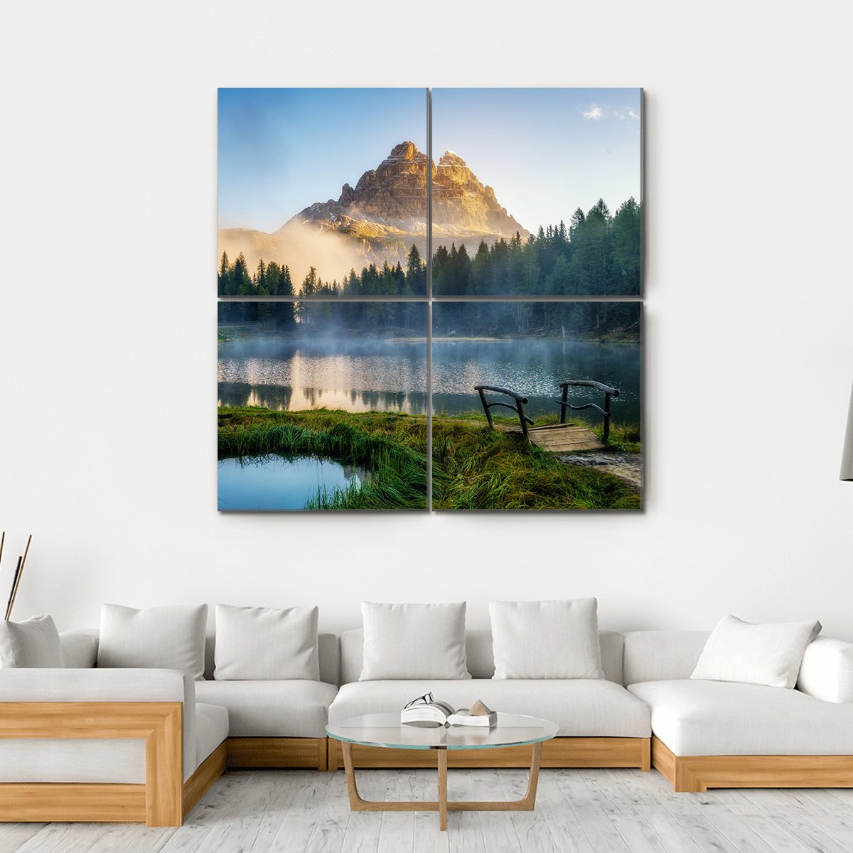 Antorno Lake With Mountain Peak Canvas Wall Art-4 Square-Gallery Wrap-17" x 17"-Tiaracle