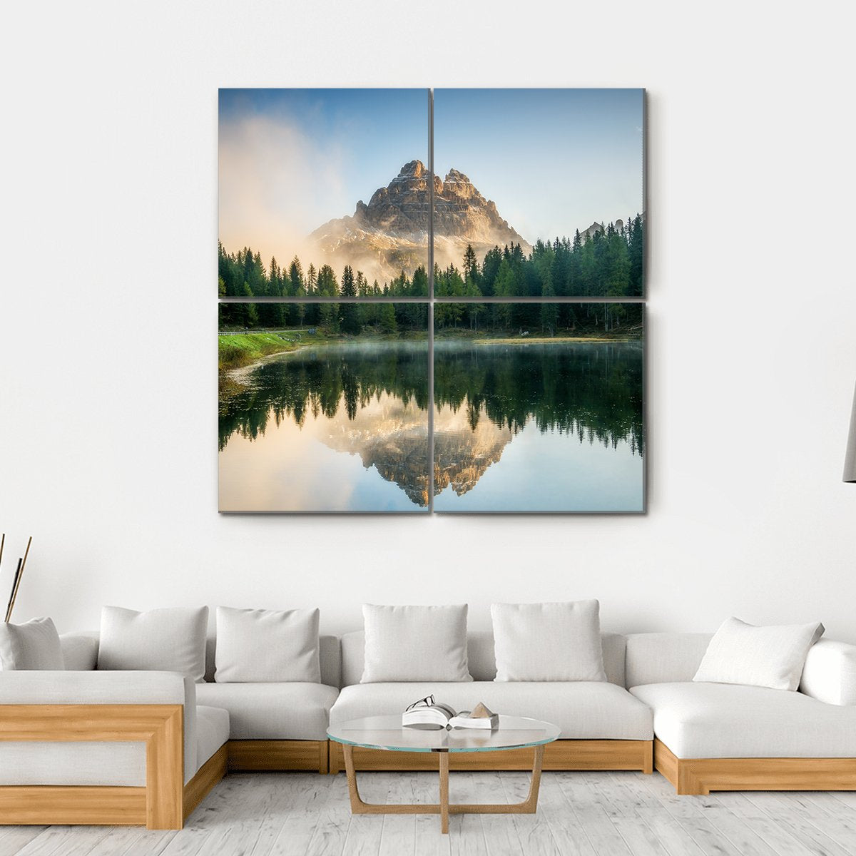 Antorno Lake With Dolomites Canvas Wall Art-4 Square-Gallery Wrap-17" x 17"-Tiaracle