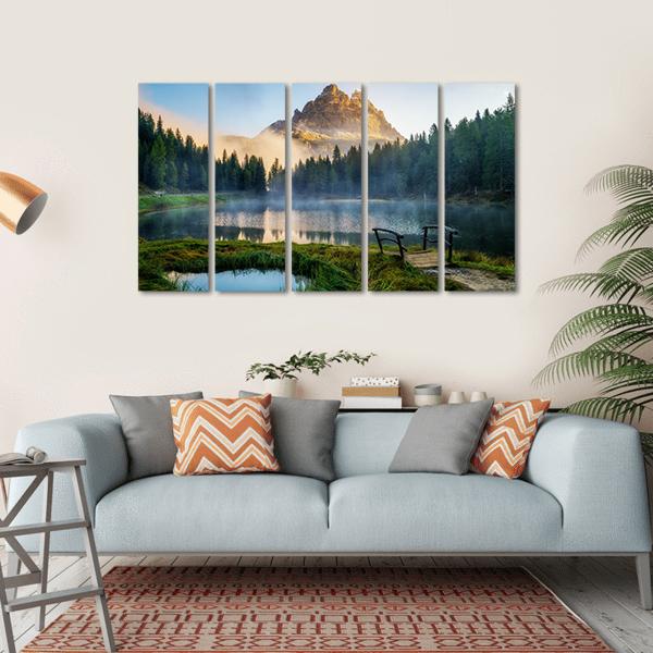 Antorno Lake With Mountain Peak Canvas Wall Art-5 Horizontal-Gallery Wrap-22" x 12"-Tiaracle
