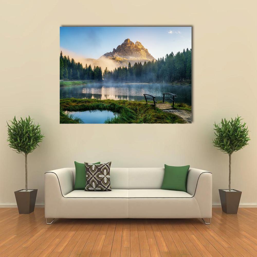 Antorno Lake With Mountain Peak Canvas Wall Art-5 Star-Gallery Wrap-62" x 32"-Tiaracle