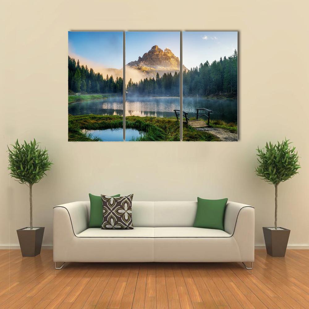 Antorno Lake With Mountain Peak Canvas Wall Art - Tiaracle