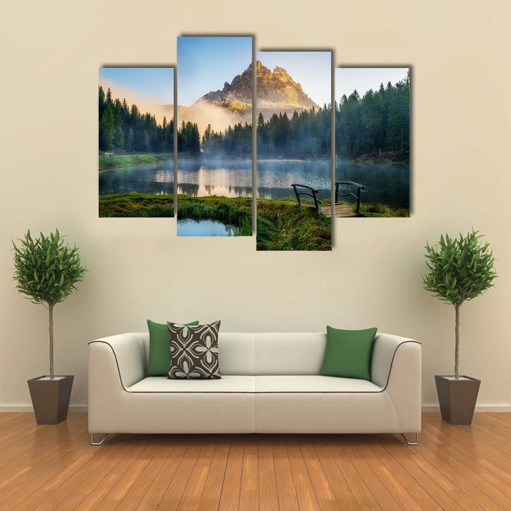 Antorno Lake With Mountain Peak Canvas Wall Art-4 Pop-Gallery Wrap-50" x 32"-Tiaracle