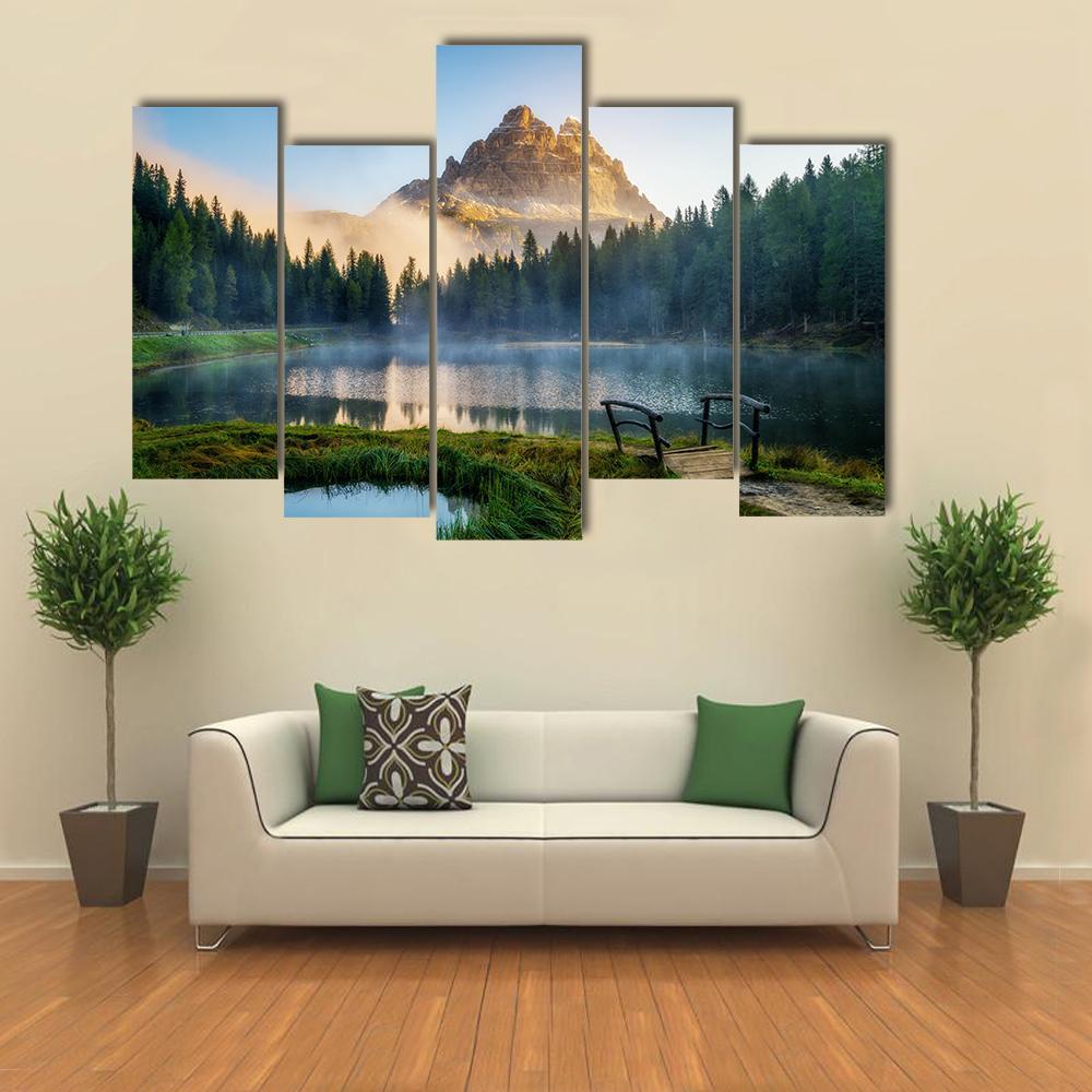 Antorno Lake With Mountain Peak Canvas Wall Art-5 Pop-Gallery Wrap-47" x 32"-Tiaracle