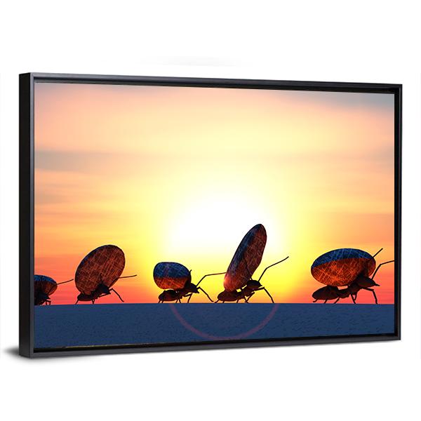 Ants Moving Stones Canvas Wall Art-3 Horizontal-Gallery Wrap-25" x 16"-Tiaracle
