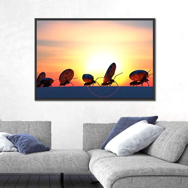 Ants Moving Stones Canvas Wall Art-1 Piece-Floating Frame-24" x 16"-Tiaracle