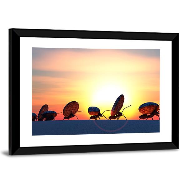 Ants Moving Stones Canvas Wall Art-5 Horizontal-Gallery Wrap-22" x 12"-Tiaracle
