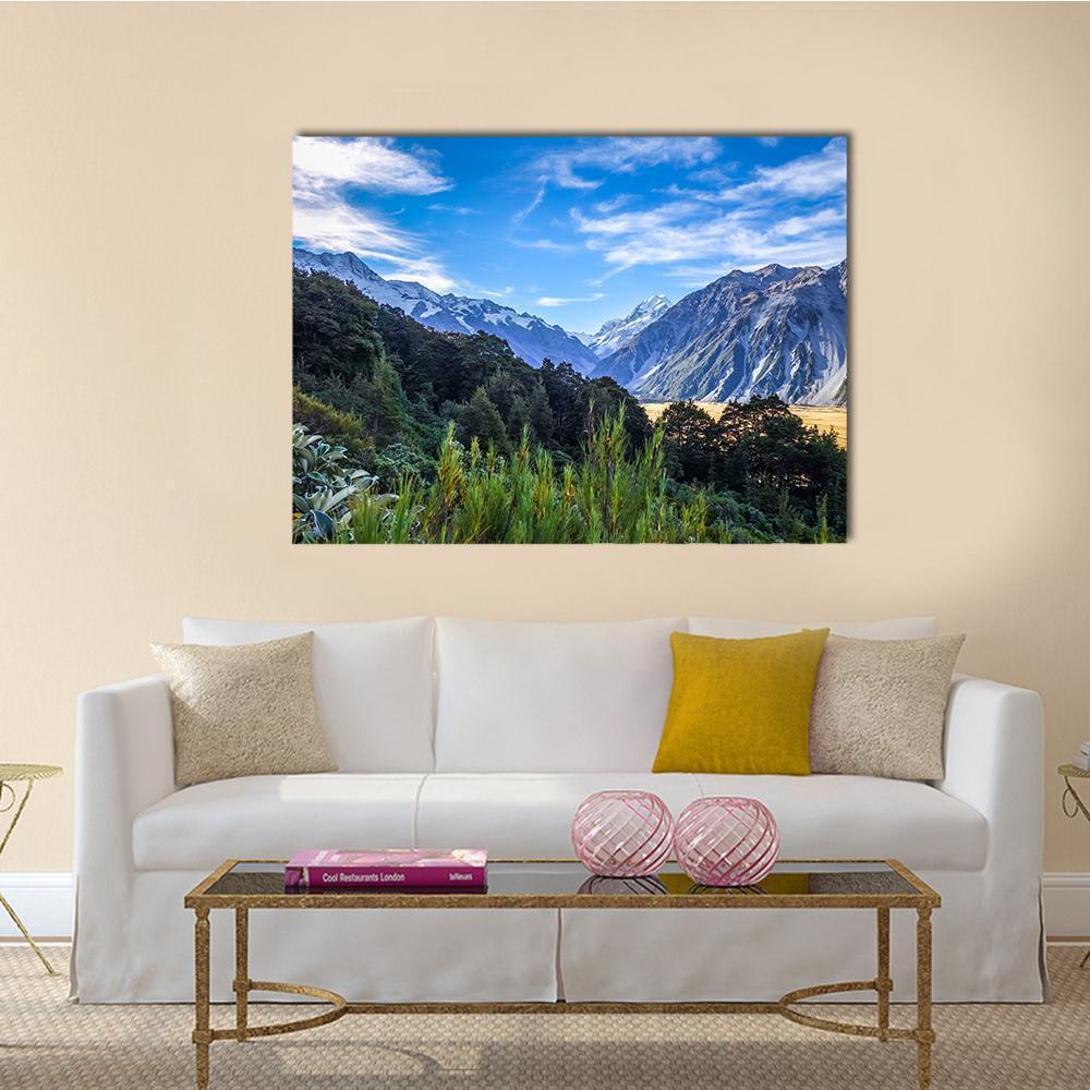 Aoraki Mount Cook Mountain Landscape Canvas Wall Art-1 Piece-Gallery Wrap-48" x 32"-Tiaracle