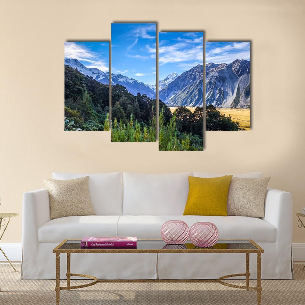 Aoraki Mount Cook Mountain Landscape Canvas Wall Art-4 Pop-Gallery Wrap-50&quot; x 32&quot;-Tiaracle