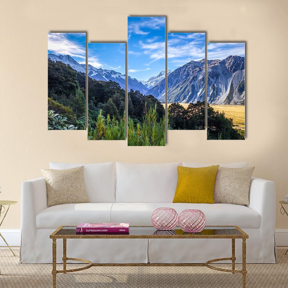 Aoraki Mount Cook Mountain Landscape Canvas Wall Art-5 Pop-Gallery Wrap-47&quot; x 32&quot;-Tiaracle