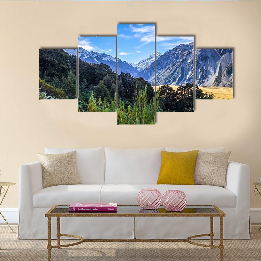 Aoraki Mount Cook Mountain Landscape Canvas Wall Art-5 Star-Gallery Wrap-62" x 32"-Tiaracle