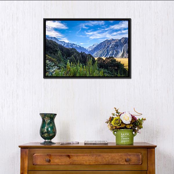 Aoraki Mount Cook Mountain Landscape Canvas Wall Art-1 Piece-Floating Frame-24&quot; x 16&quot;-Tiaracle
